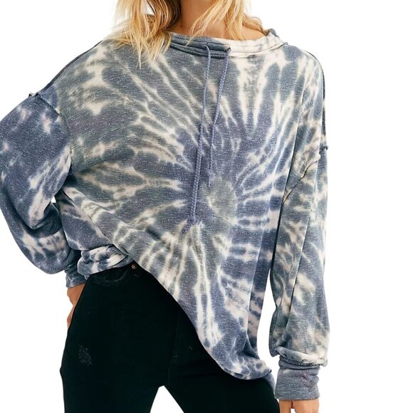 Free People We The Free Best Catch Tie Dye Tee Blue Combo Oversized Size M - Picture 1 of 13
